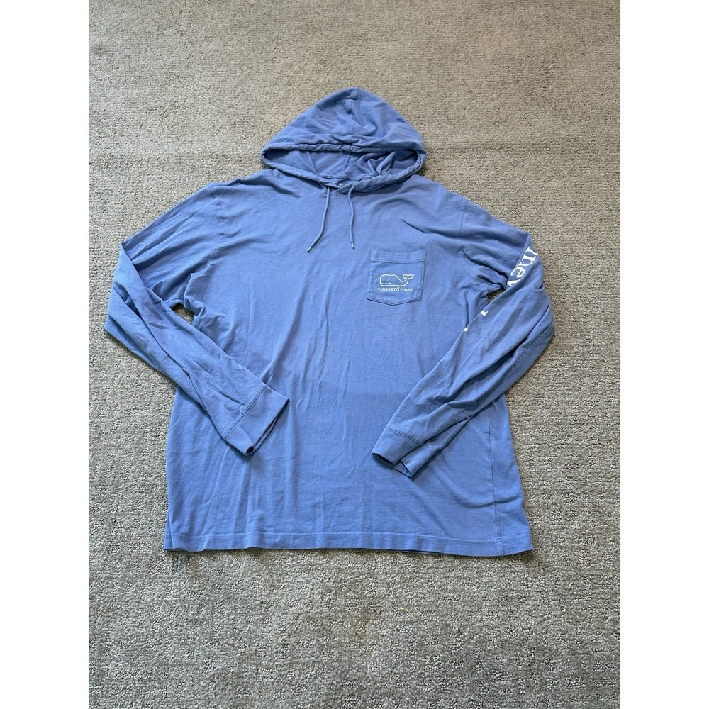 Vineyard Vines Hoodie Men's M Baby Blue Hooded Pocket Tee Shirt Whale Graphic